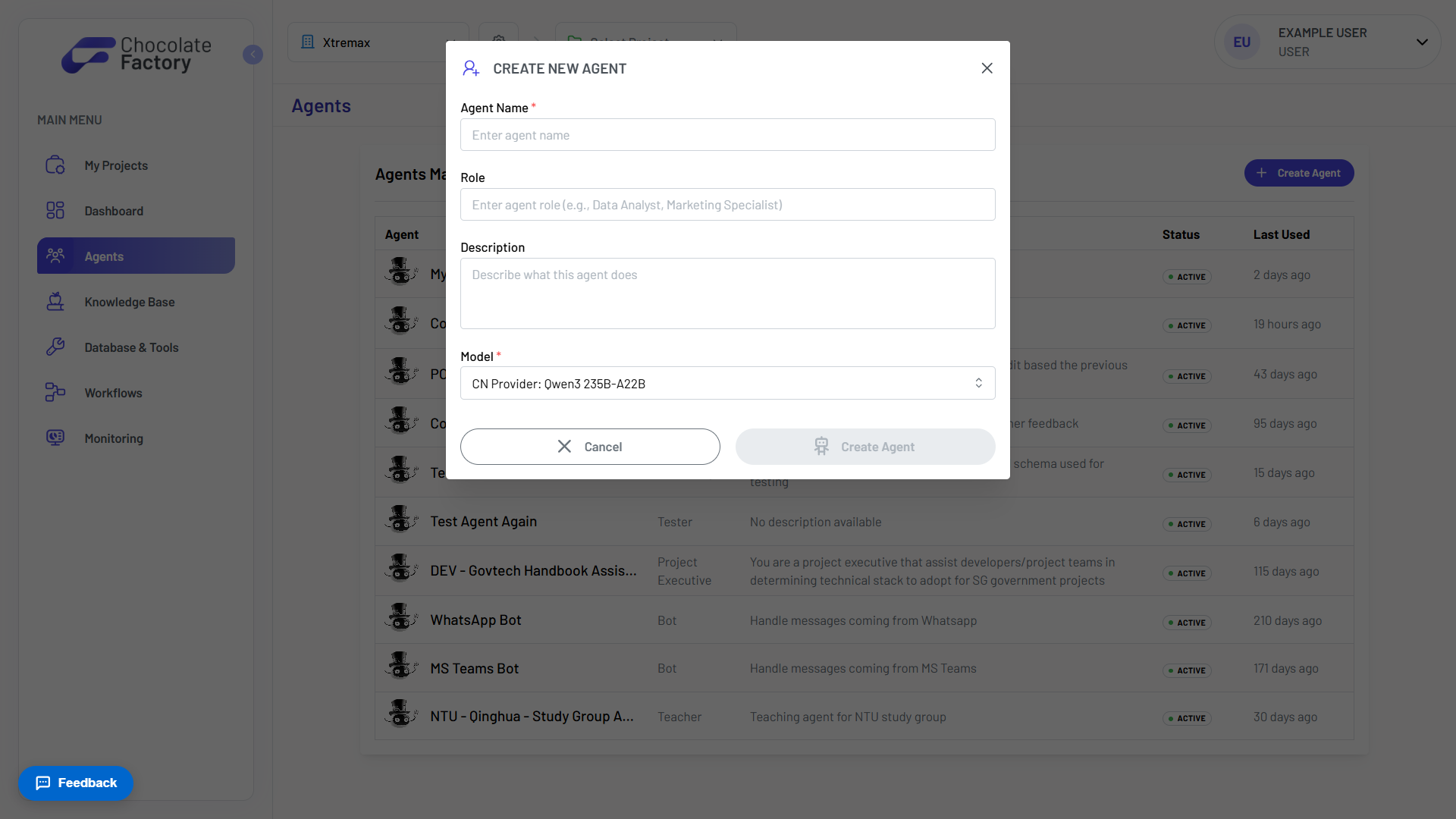 Creating an agent: model, role, and instructions